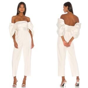 SOLACE LONDON Kasey Off the Shoulder Puff Sleeve White Jumpsuit Size 4